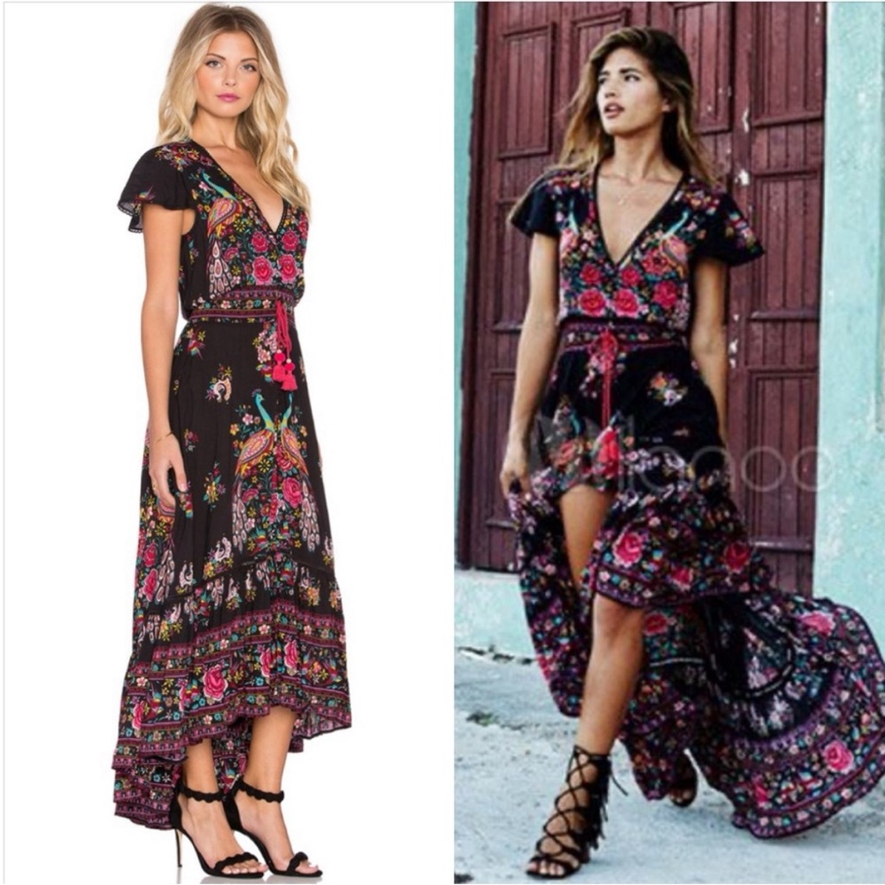 FLORAL MAXI HIGH LOW BOHO DRESS